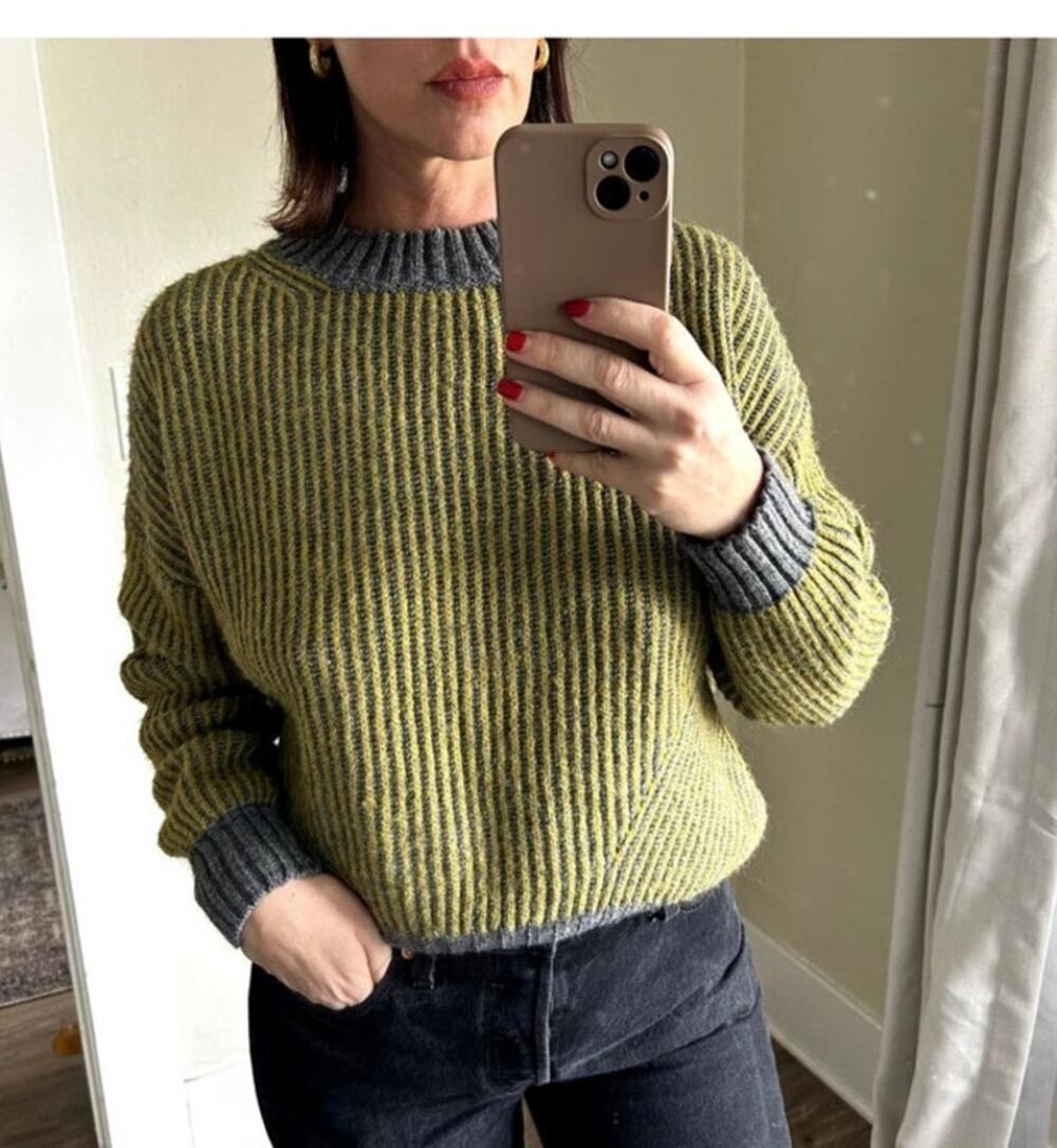 Chiaramente Made in Italy Womens L Yellow Gray Textured Knit Sweater Pullover